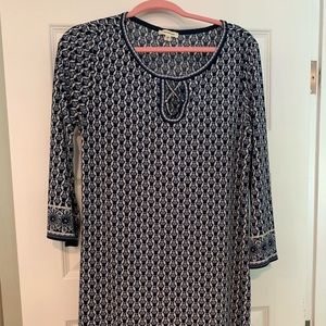 Navy blue and white knit dress